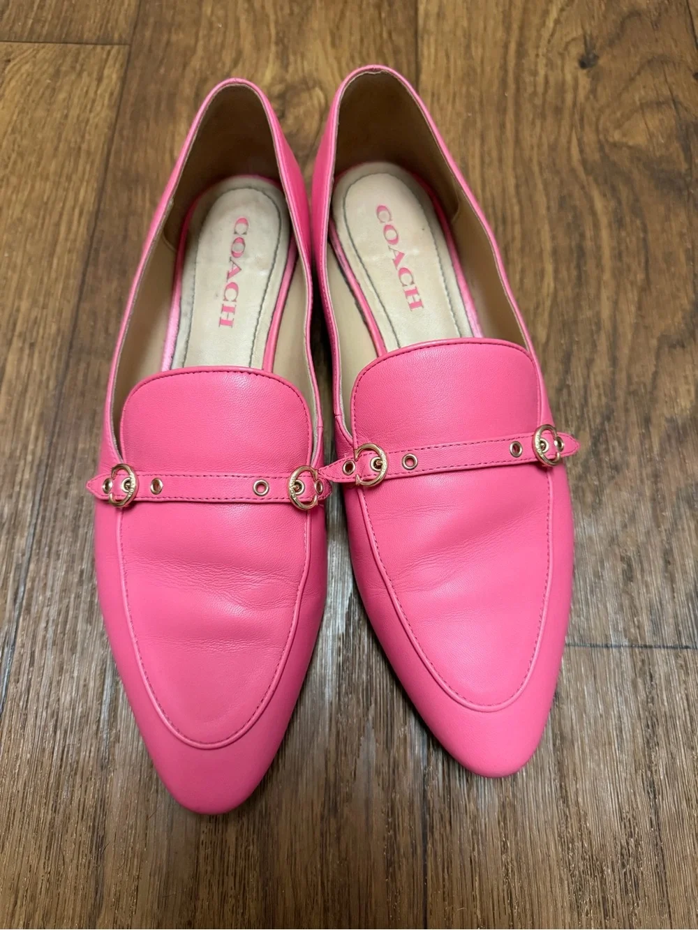 COACH Pink Leather Pointed Loafer Flats with Gold Hardware Size 9 - Picture 1 of 4